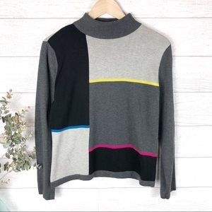 LIZ CLAIBORNE Gray Geometric Design Sweater Top